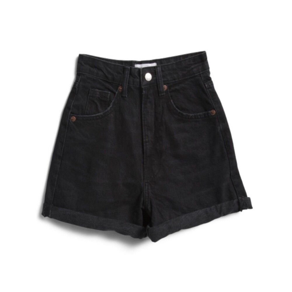 Zara Black Denim Bermuda Shorts w Rolled Hem Optional Size US 0 EU 32 NWT